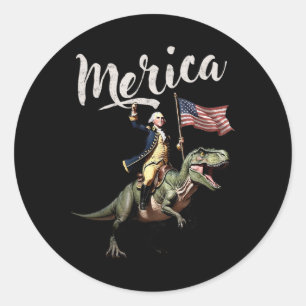 4 juli: Merica George Washington Riding a Dino Runt Klistermärke