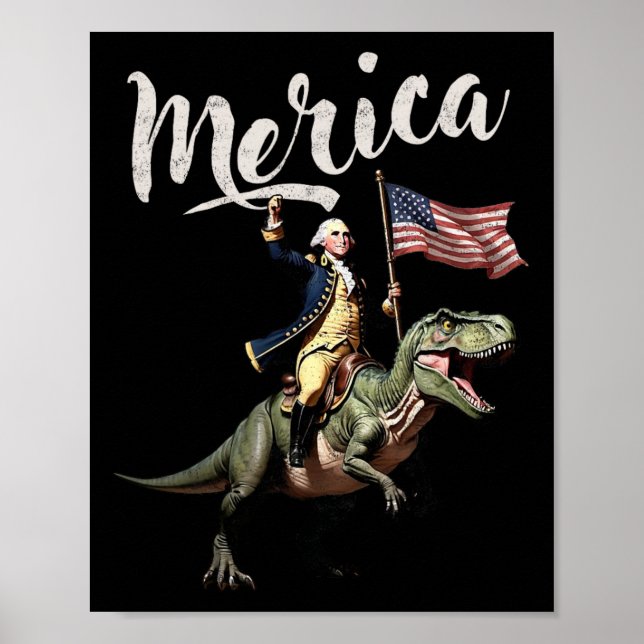 4 juli Merica George Washington Ridning En Dino Poster (Framsidan)
