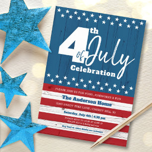 4 juli Modern patriotisk amerikansk rustik trä Inbjudningar