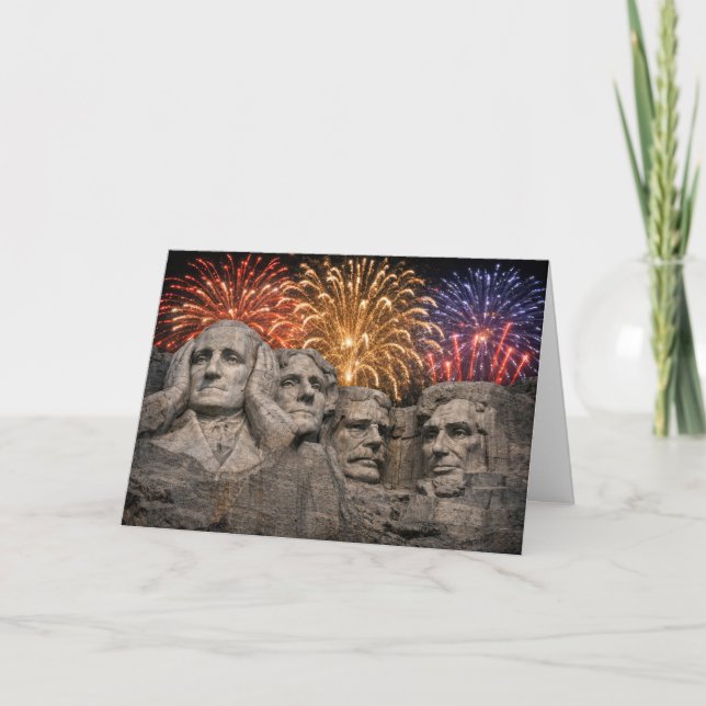 4 juli Mount Rushmore Humor med fyrverkerier Kort (Framsida)