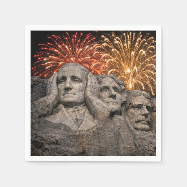 4 juli Mount Rushmore Humor med fyrverkerier Pappersservett (Framsidan)