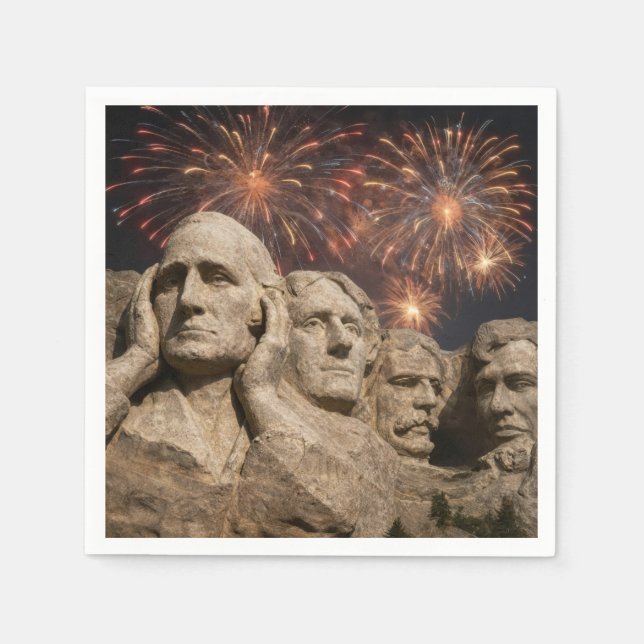 4 juli Mount Rushmore Humor med fyrverkerier Pappersservett (Framsidan)