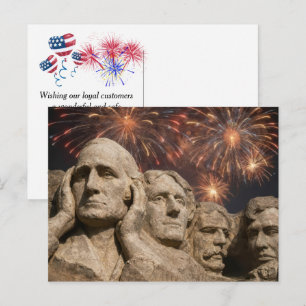 4 juli Mount Rushmore Humor med fyrverkerier Vykort