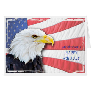 4 juli önskemål med örn och USA flagga Hälsningskort