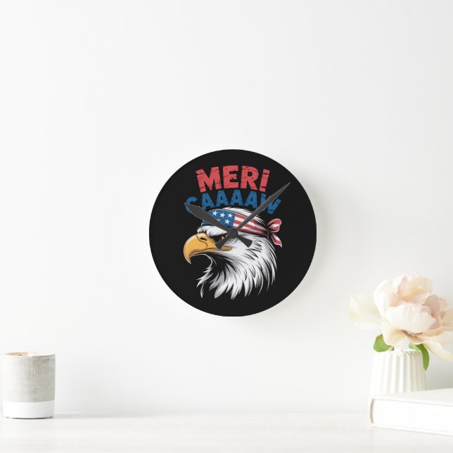4 juli Örn Frihet Patriotisk Rund Klocka (Hem)