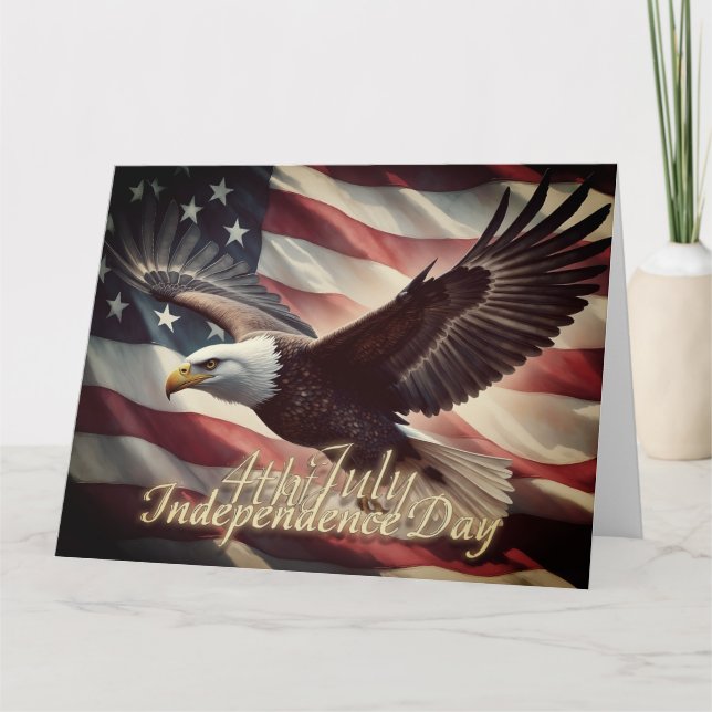 4 juli-örn med amerikansk flagga kort (Framsida)