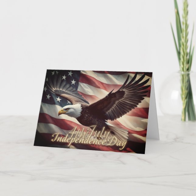 4 juli Örn med amerikansk flagga Kort (Framsida)