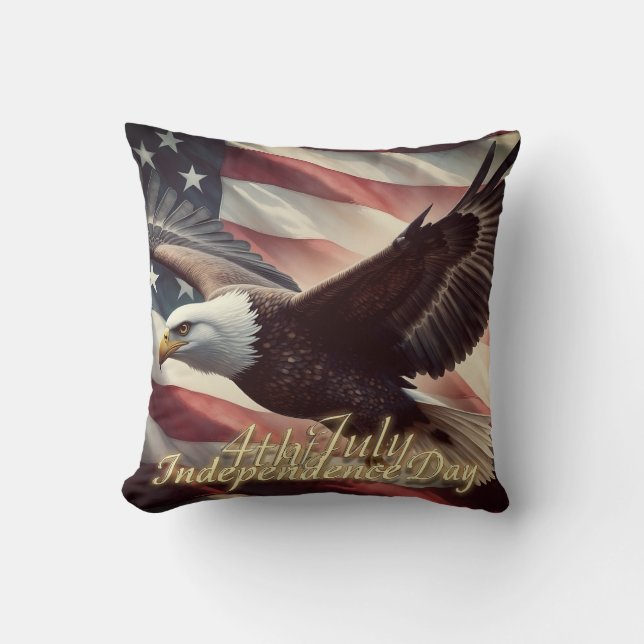 4 juli Örn med amerikansk flagga Kudde (Framsida)