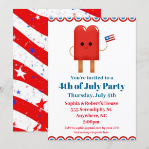 4 juli Party Cute Patriotic Popsicle Inbjudningar