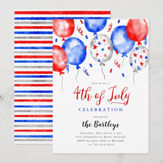 4 juli Party Inbjudningar (Fram/baksida)