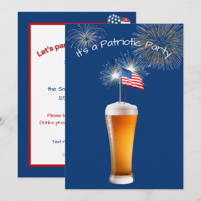 4 juli Party Inbjudningar (Fram/baksida)