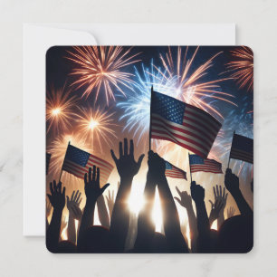 4 juli Party med Flaggor och Fireworks Inbjudningar