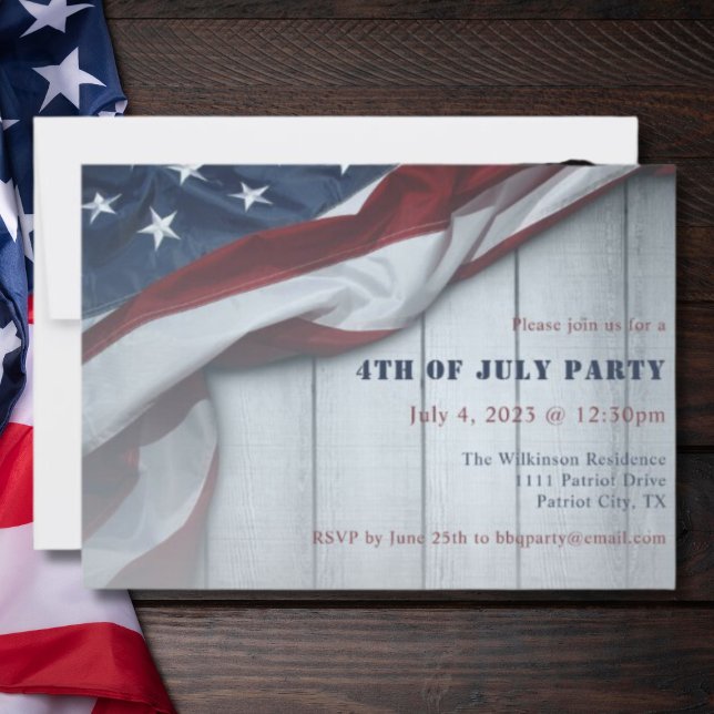 4 juli Party Rustic Stars och stripes Flagga Inbjudningar (Skapare uppladdad)