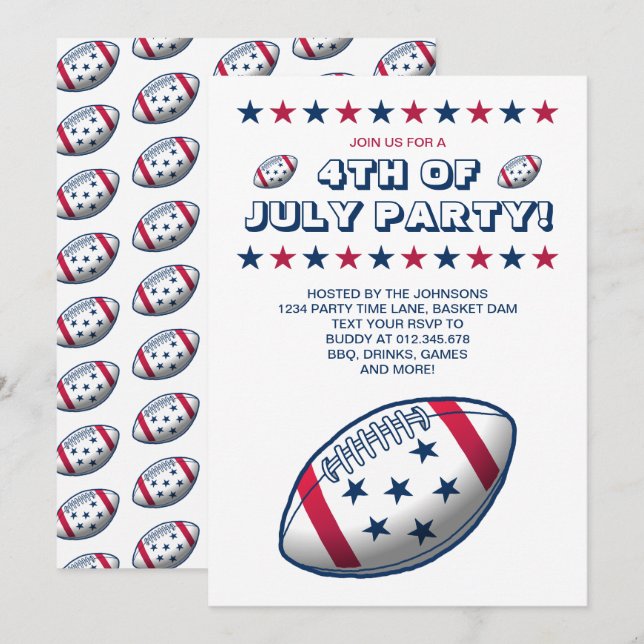 4 juli-partytillställning fotboll inbjudningar (Fram/baksida)