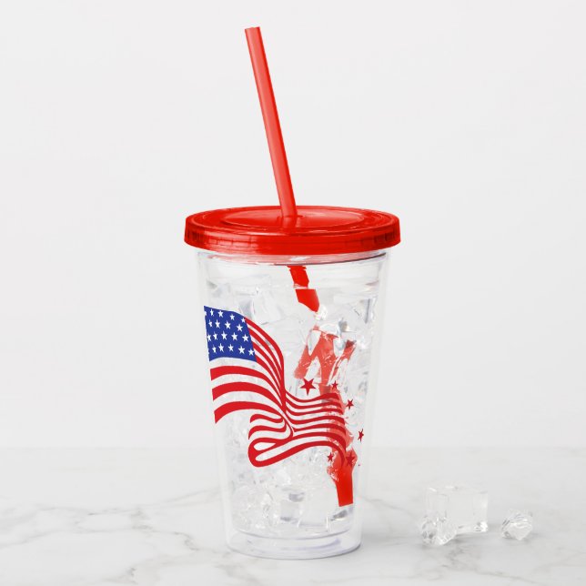 4 juli Patriotic Acrylic Tumbler Take Away Mugg (Framsida Ice)