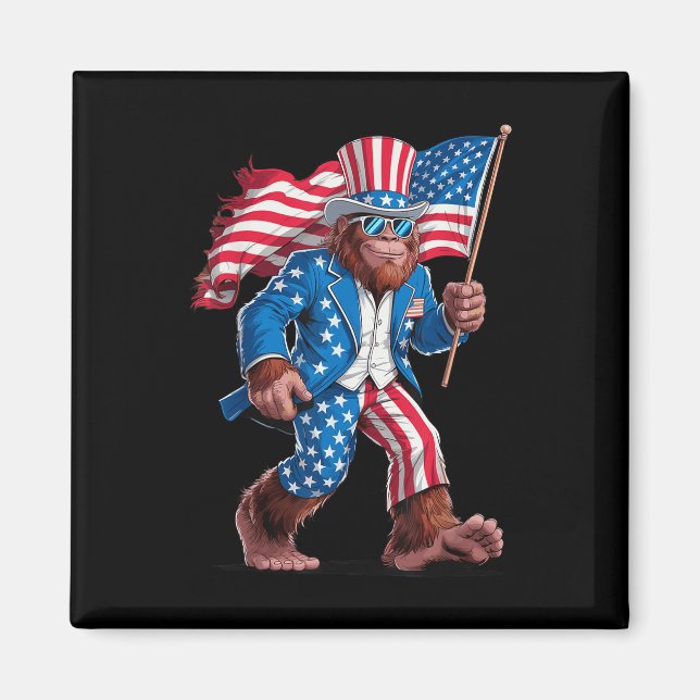 4 juli Patriotic American Bigfoot Sasquatch U Magnet (Framsidan)