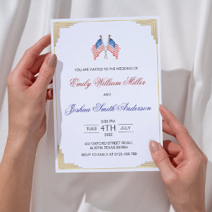 4 juli Patriotic American Bröllop Inbjudningar