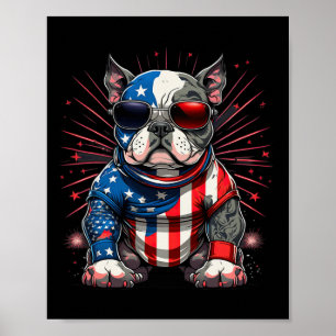 4 juli: Patriotic American Bully Hund US Flagga Poster