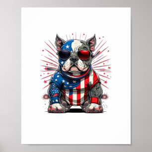 4 juli Patriotic American Bully Hund US Flagga Poster
