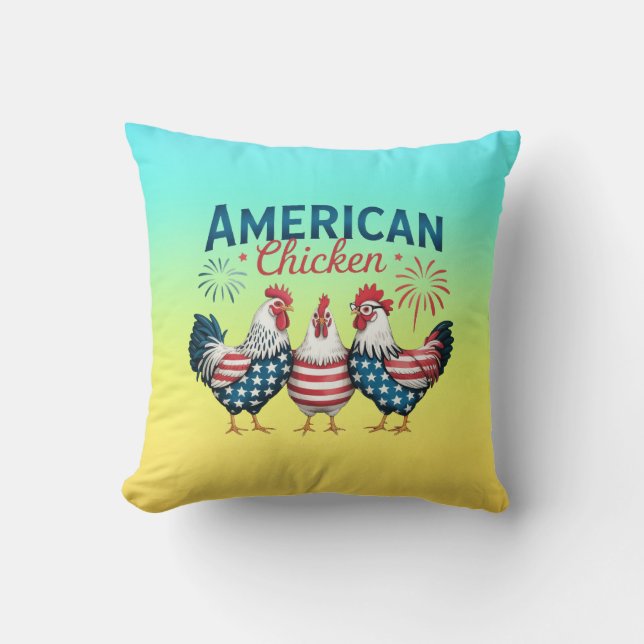 4 juli Patriotic American Chicken-62987 Kudde (Framsida)