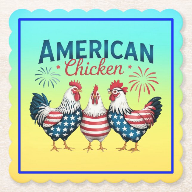 4 juli Patriotic American Chicken-62987 Underlägg Papper (Framsida)