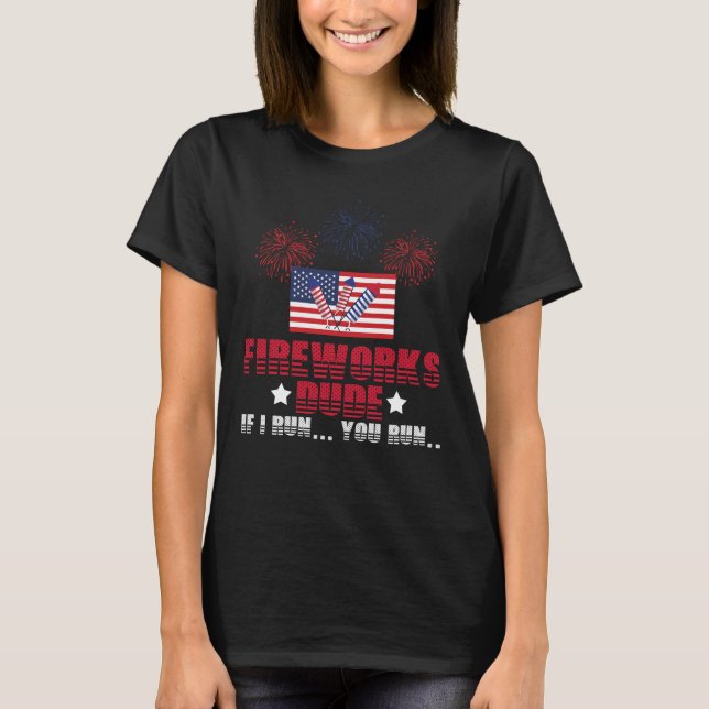 4 juli Patriotic American Flagga Fireworks T Shirt (Framsida)
