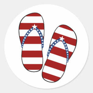 4 juli Patriotic American Flagga Flinflip flops Runt Klistermärke