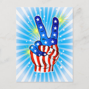 4 juli - Patriotic American-Victory & Peace Vykort