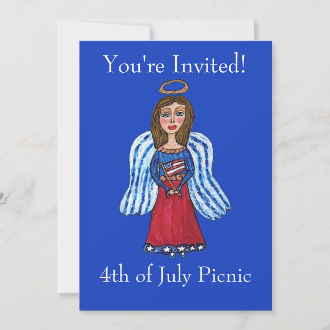4 juli Patriotic Angel USA flagga Inbjudningar (Framsida)