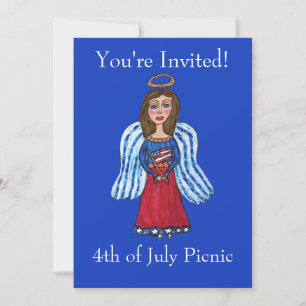 4 juli Patriotic Angel USA flagga Inbjudningar