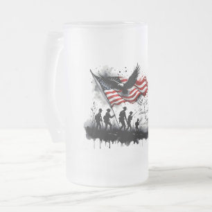 4 juli Patriotic Art med Flagga & Soldiers Frostat Ölglas
