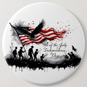 4 juli Patriotic Art med Flagga & Soldiers Knapp
