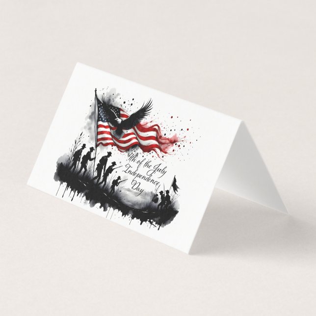 4 juli Patriotic Art med Flagga & Soldiers Kort (Framsida)