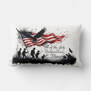 4 juli Patriotic Art med Flagga & Soldiers Lumbarkudde