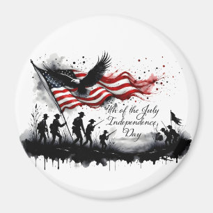 4 juli Patriotic Art med Flagga & Soldiers Magnet