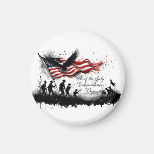 4 juli Patriotic Art med Flagga & Soldiers Magnet
