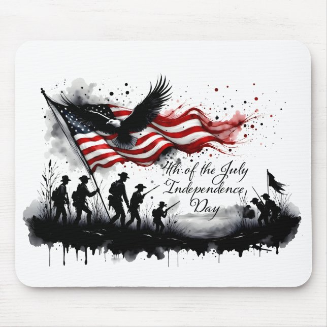 4 juli Patriotic Art med Flagga & Soldiers Musmatta (Framsidan)