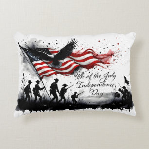 4 juli Patriotic Art med Flagga & Soldiers Prydnadskudde