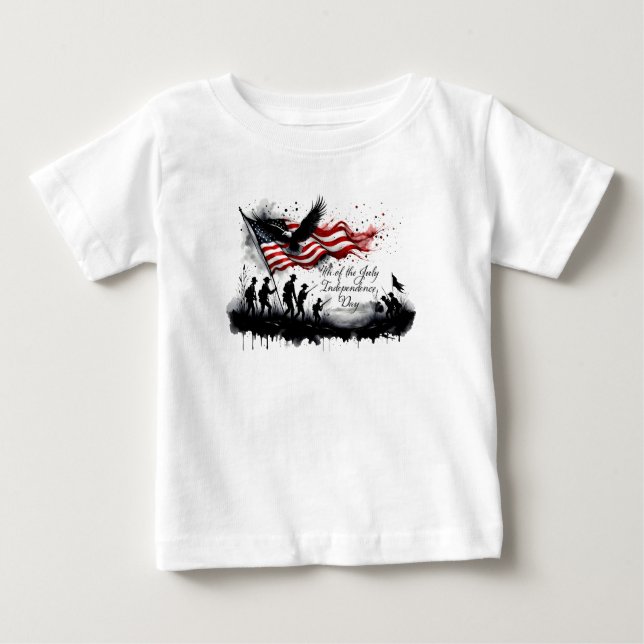 4 juli Patriotic Art med Flagga & Soldiers T Shirt (Framsida)