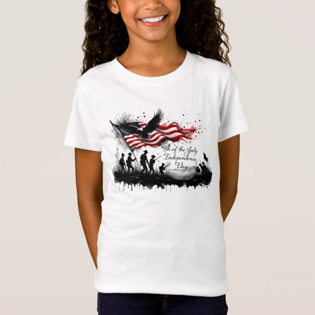 4 juli Patriotic Art med Flagga & Soldiers T Shirt (Framsida)