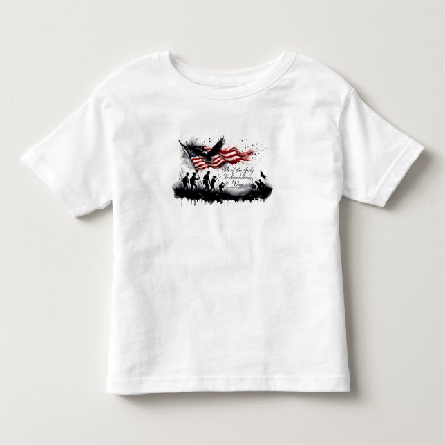 4 juli Patriotic Art med Flagga & Soldiers T Shirt (Framsida)