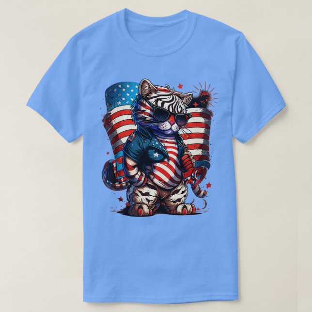 4 juli Patriotic Bengal Tiger US Flagga T Shirt (Design framsida)