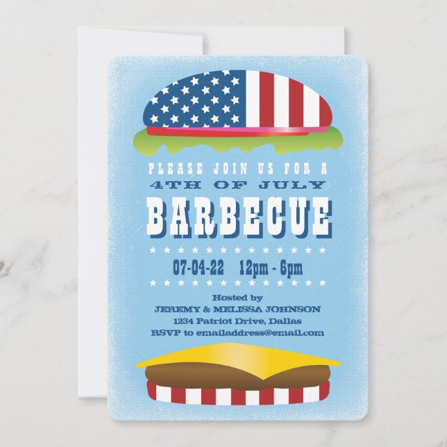 4 juli Patriotic Burger Barbecue Inbjudningar (Framsida)