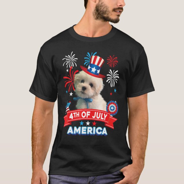 4 juli Patriotic Day Coton de Tulear Hund Inde T Shirt (Framsida)