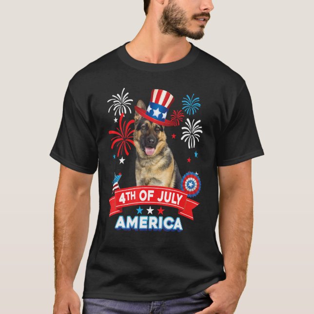 4 juli Patriotic Day German Shepherd Hund Inde T Shirt (Framsida)