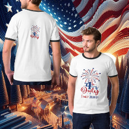 4 juli Patriotic Family Reunion Retro Red Blue T Shirt