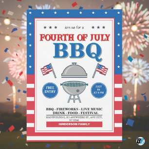 4 juli, Patriotic Fireworks BBQ Party Inbjudningar
