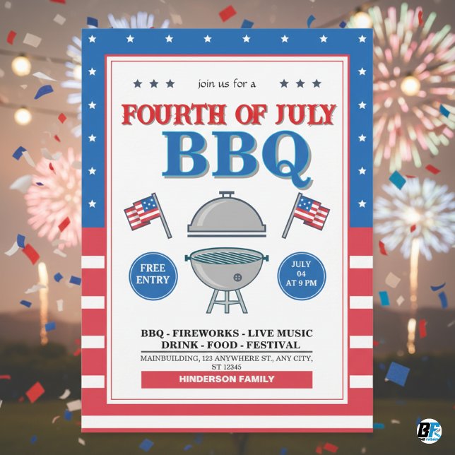 4 juli, Patriotic Fireworks BBQ Party Inbjudningar (Skapare uppladdad)