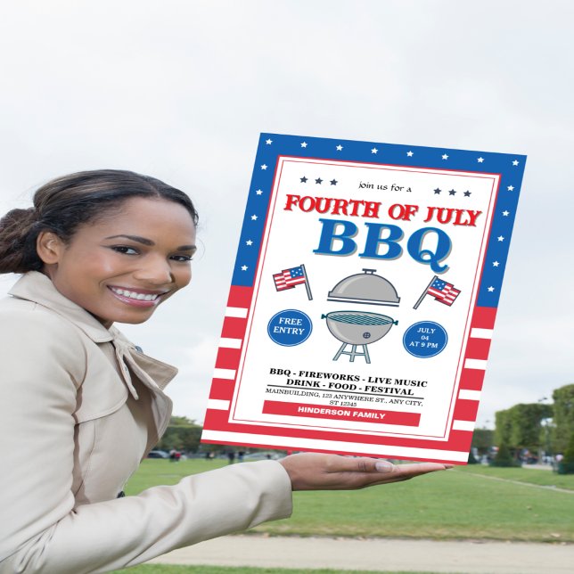 4 juli, Patriotic Fireworks BBQ Party Inbjudningar (Skapare uppladdad)