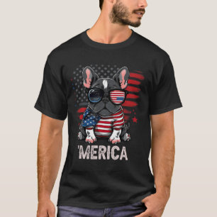 4 juli Patriotic Frenchie Hund Merica T Shirt